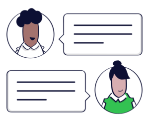 a cartoon illustration of two people with speech bubbles