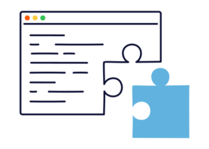 a cartoon illustration of a website with a missing piece and a blue puzzle piece beside it