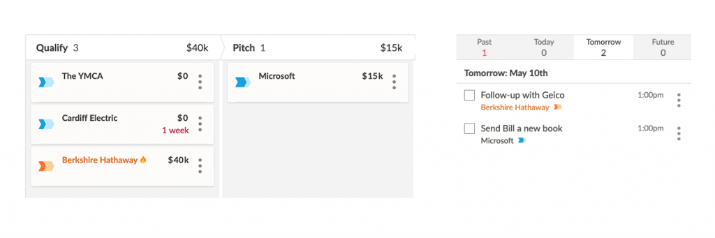 a screenshot of two pipeline stages that say qualifying and pitch
