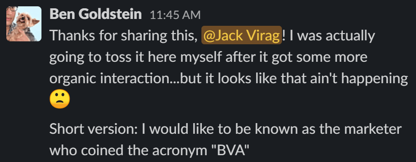 a screenshot of a conversation between ben goldstein and jack virag