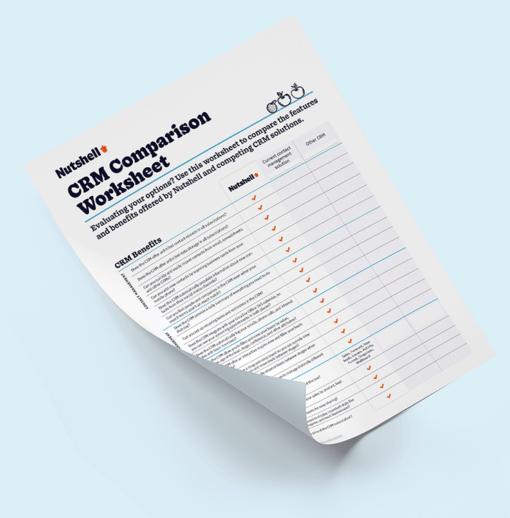 a Nutshell CRM comparison worksheet on a blue background