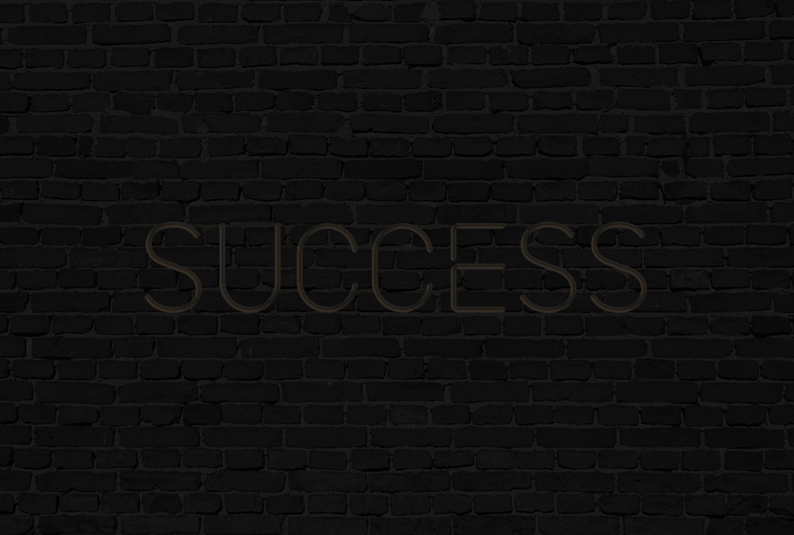 a black brick wall with the word success written in luminous lights on it