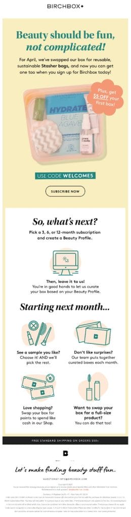 a birchbox email explaining how to sign up for a subscription box .