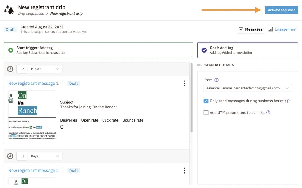 a screenshot of the new registrant drip page