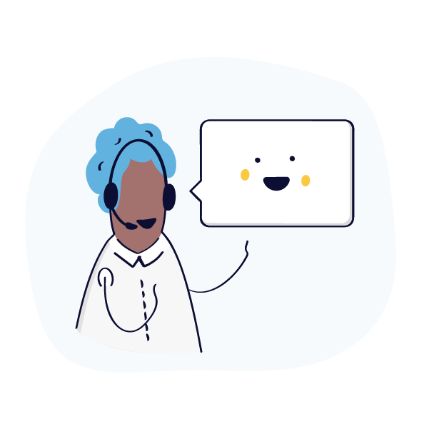 en illustration av en kvinna som bär ett headset och håller i en pratbubbla