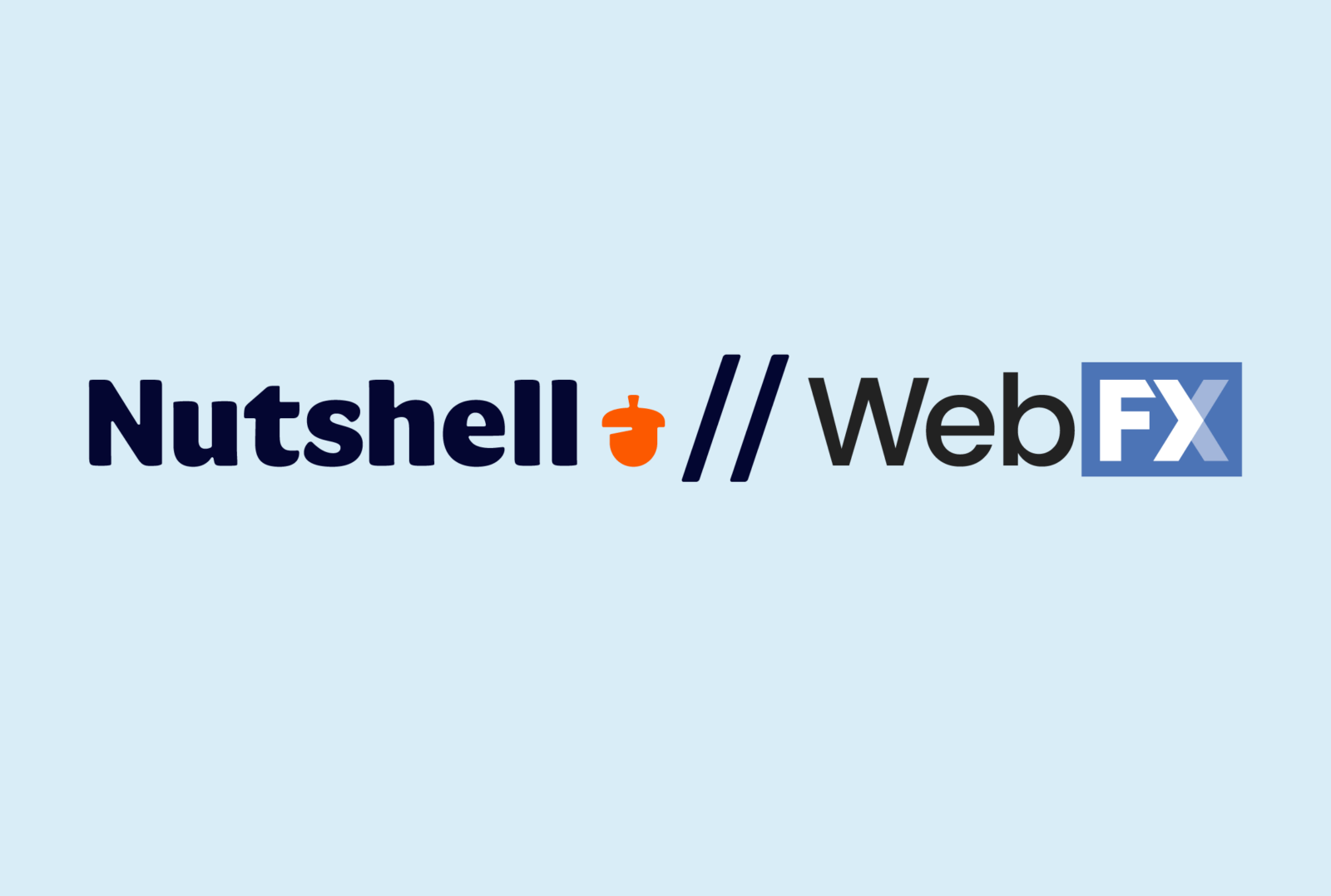 et logo til Nutshell og WebFX på en blå baggrund