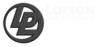 a black and white Lofton logo