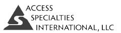 a black and white logo for Access Specialties International, LLC