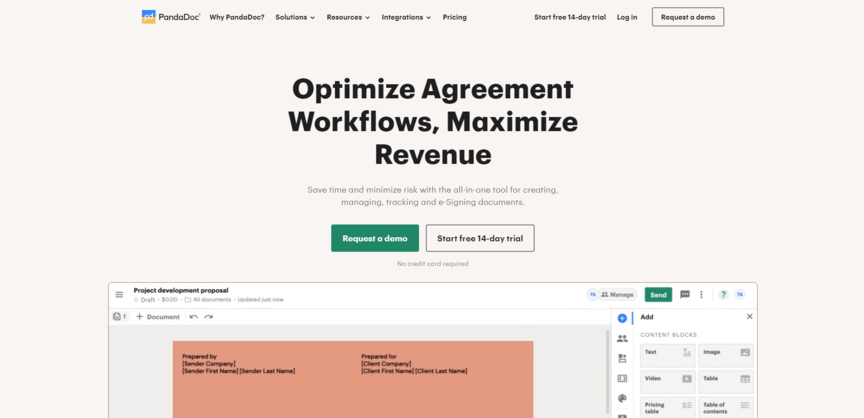 PandaDoc electronic signature app homepage