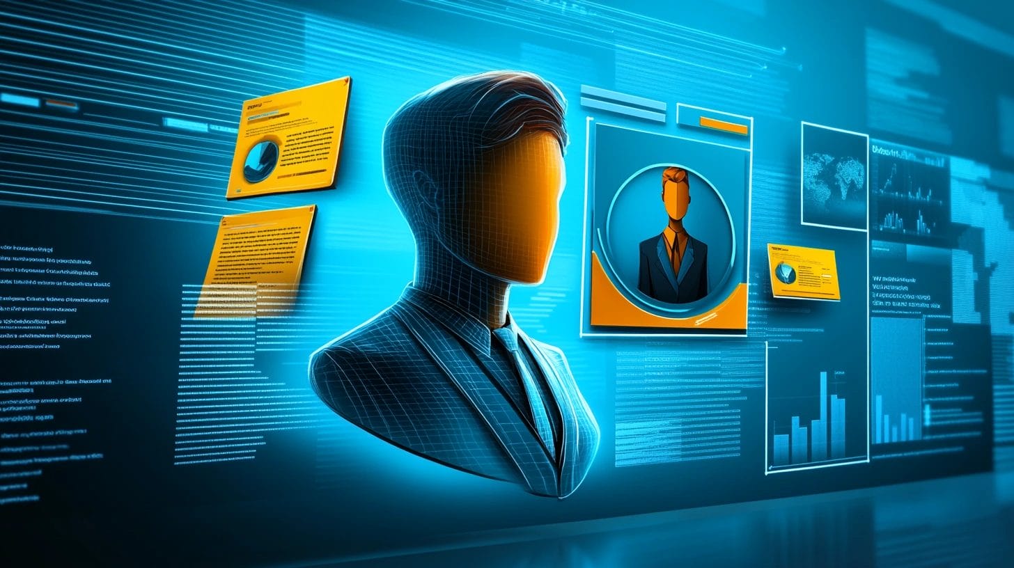 customer profile document with drawing of a person and empty charts and graphs as examples